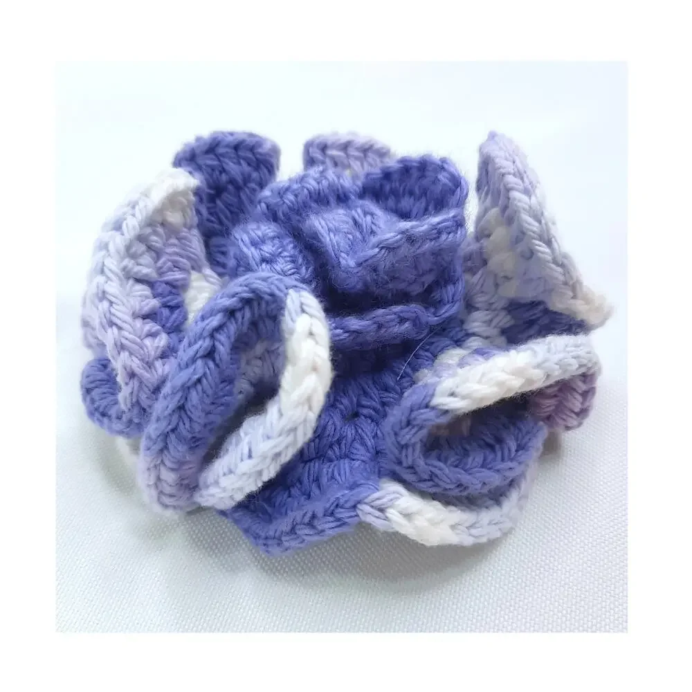 Layered Crochet Flower Brooch Handmade 3D Ruffles Colorful Purples Cream Pin NEW
